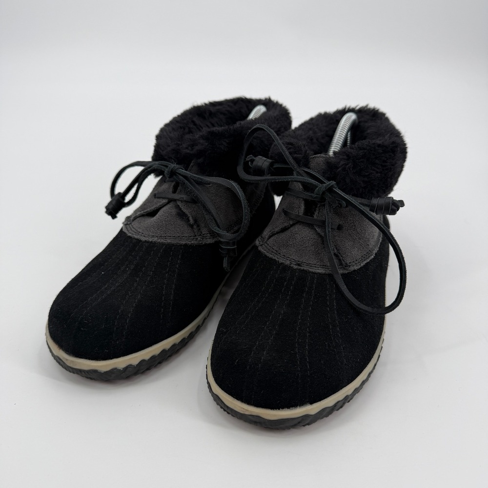 Sperry Top-Sider Womens 7 Black Suede Faux Fur Trim Duck Ankle Boots Lace Up